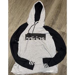 Adidas Women Large Grey Black Hooded Sweatshirt